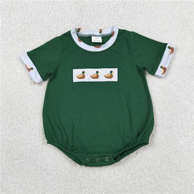 USA Warehouse (IN STOCK) SR4092 Short sleeves duck embroidery green baby boy summer romper