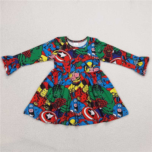 9.25 RTS NO MOQ（In stock）G6-1-4// Baby Girls Winter Dress Green Monster Long Sleeve Dress