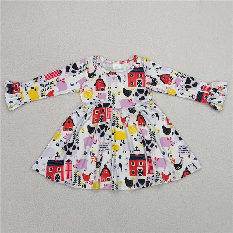 9.25 RTS NO MOQ（In stock）G6-1-4;; Baby Girls Winter Dress Red house pig chicken white long-sleeved skirt