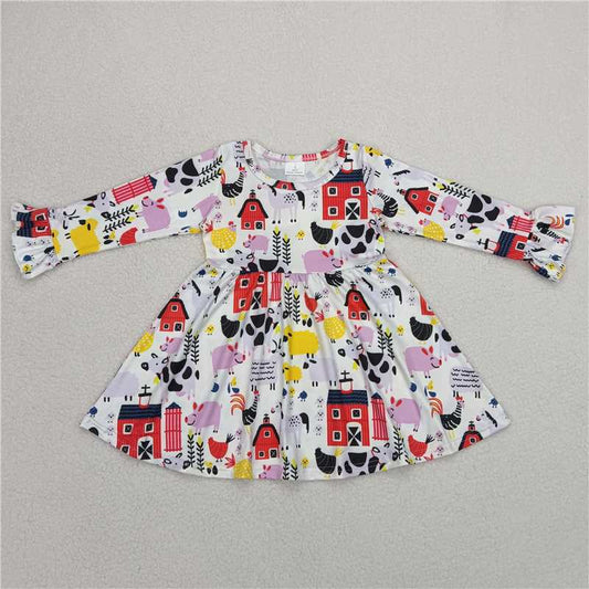 9.25 RTS NO MOQ（In stock）G6-1-4;; Baby Girls Winter Dress Red house pig chicken white long-sleeved skirt