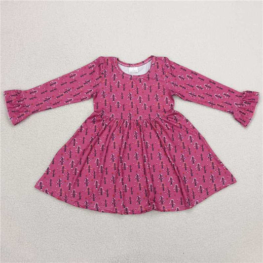 9.22 RTS NO MOQ（In stock）G6-1-4'' Baby Girls Winter Dress Tree purple long-sleeved dress