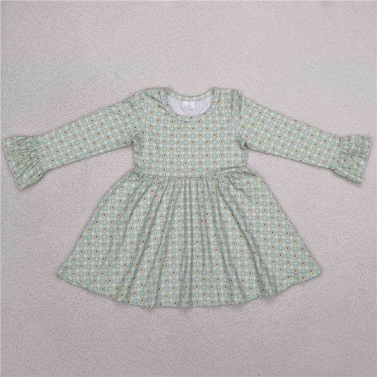 9.20 RTS NO MOQ（In stock）	G6-1-4[[ Baby Girls Winter Dress Plaid light green long-sleeved dress