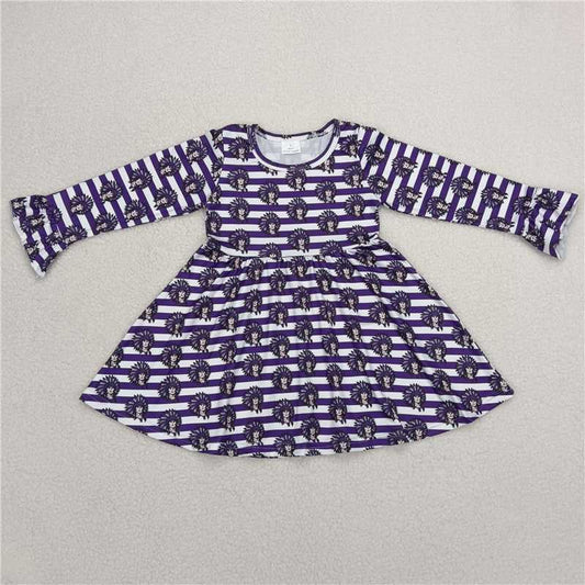 9.25 RTS NO MOQ（In stock）G6-1-3, Baby Girls Winter Dress Feather headdress striped long-sleeved dress