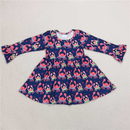 9.19 RTS NO MOQ（In stock）G6-1-3] Baby Girls Winter Dress Crab dark blue long-sleeved dress