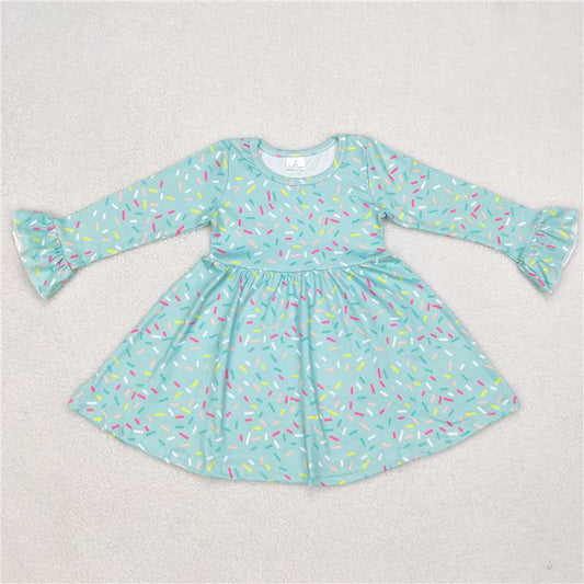 9.24 RTS NO MOQ（In stock）G6-1-3,. Baby Girls Winter Dress Colorful cylindrical blue long-sleeved dress