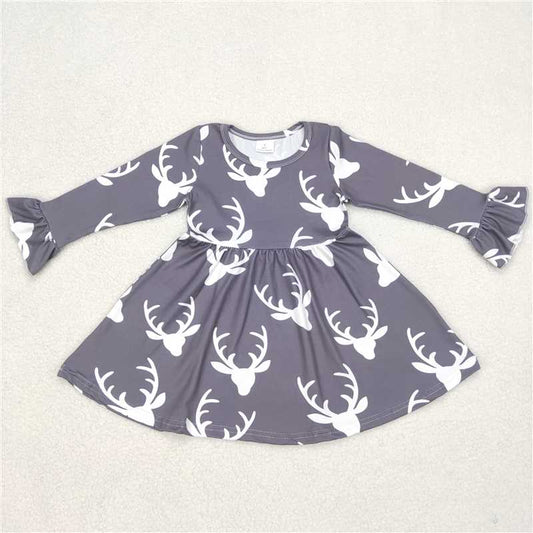 9.24 RTS NO MOQ（In stock）G6-1-3./ Baby Girls Winter Dress White deer head gray long-sleeved dress