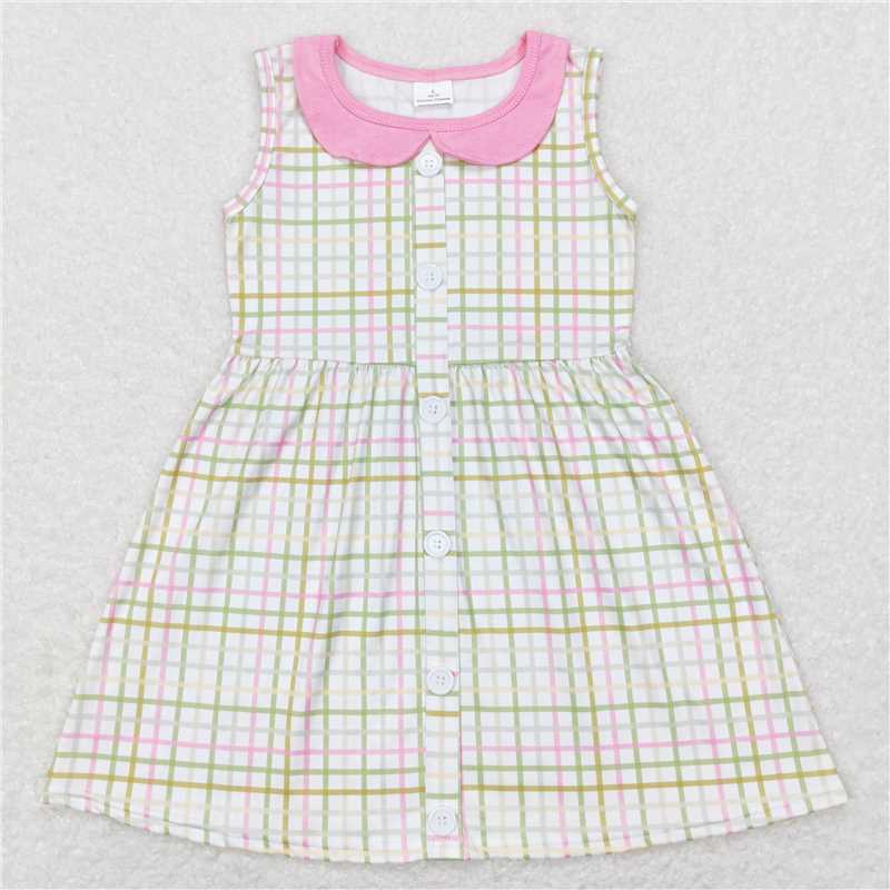 GSD0581  Baby Girls Easter Green Pink Checkered Knee Length Dresses