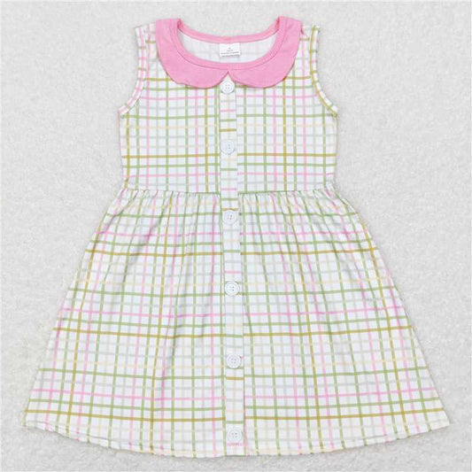 GSD0581  Baby Girls Easter Green Pink Checkered Knee Length Dresses