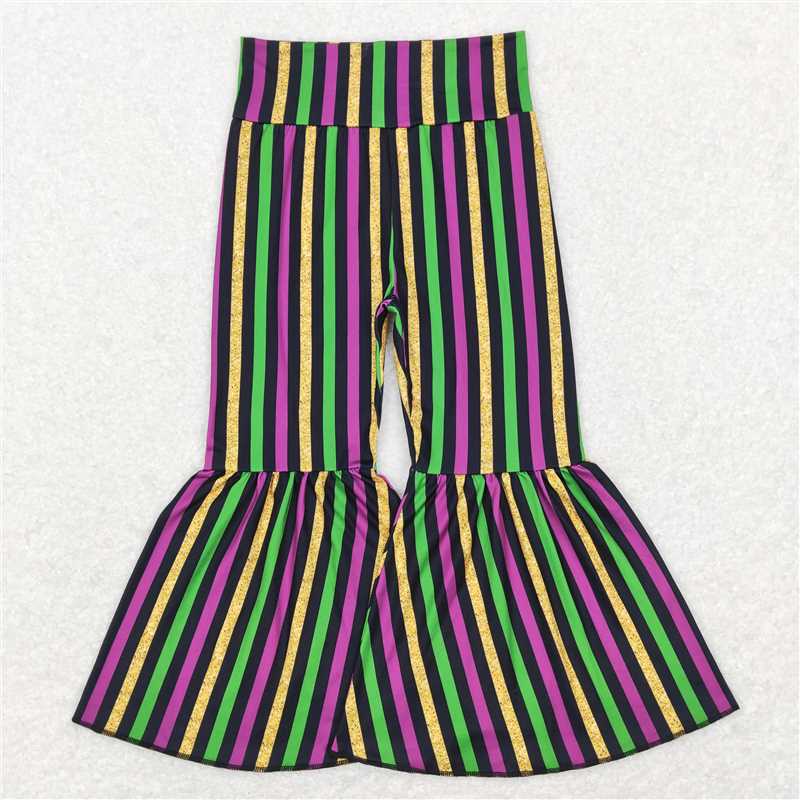 P0405  Baby Girls Mardi Gras Stripes Bell Bottom Pants
