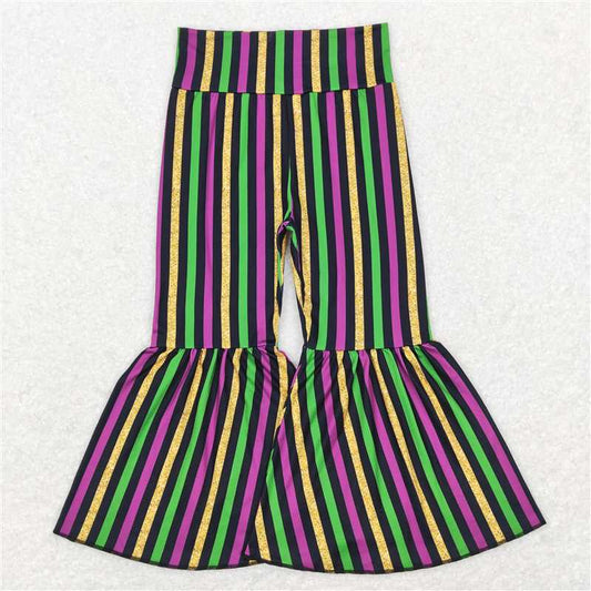 P0405  Baby Girls Mardi Gras Stripes Bell Bottom Pants