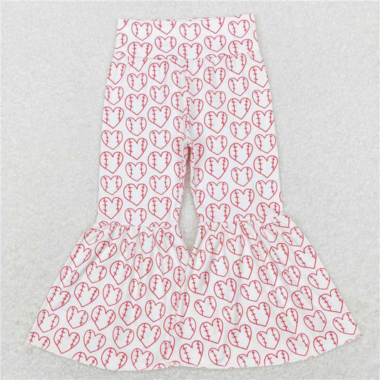 P0404  Baby Girls Baseball White Red Bell Flare Pants