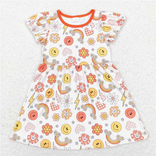 GSD0404  Smiley Face Rainbow Flower Short Sleeve Dress