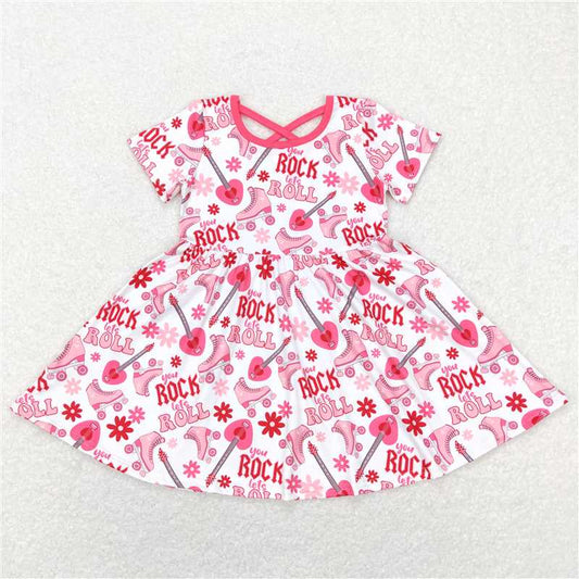 GSD0624 Short sleeves floral guitar roller skates girls dresses