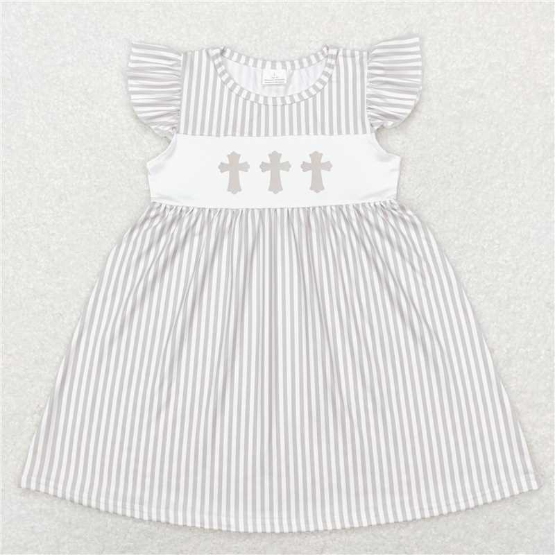 GSD0568  Cross brown and white striped flying sleeve dress