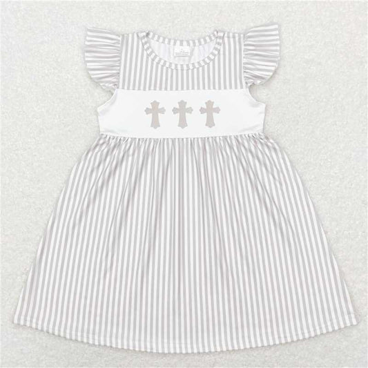 GSD0568  Cross brown and white striped flying sleeve dress
