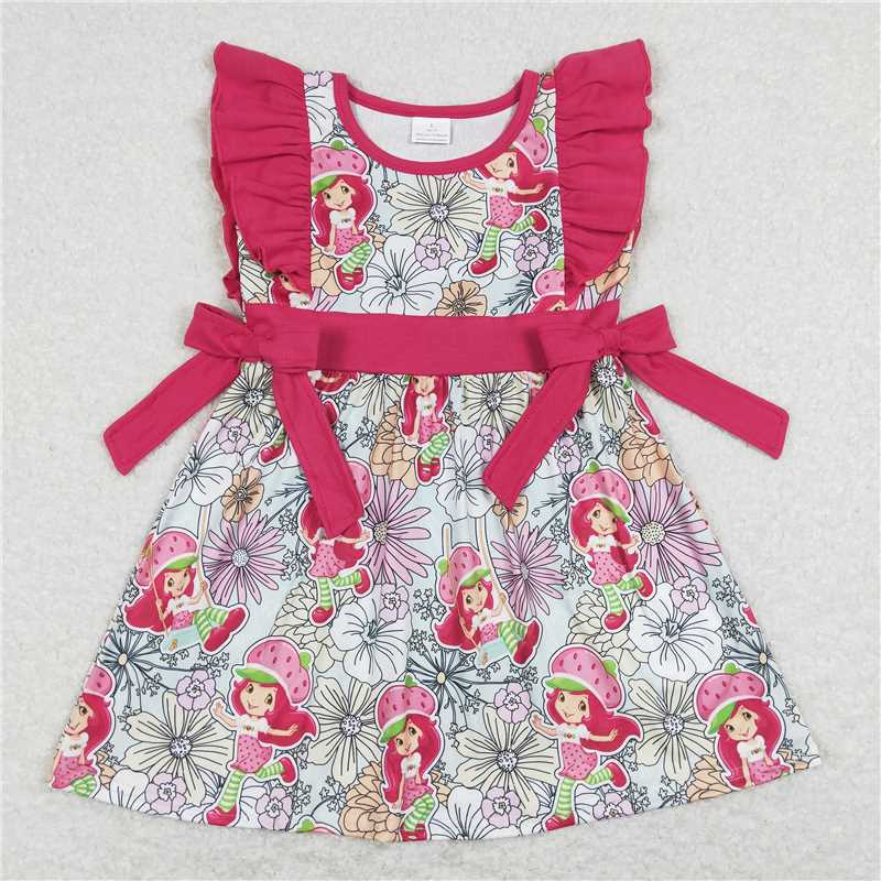 GSD0613  Flutter sleeves strawberry floral baby girls spring summer dress