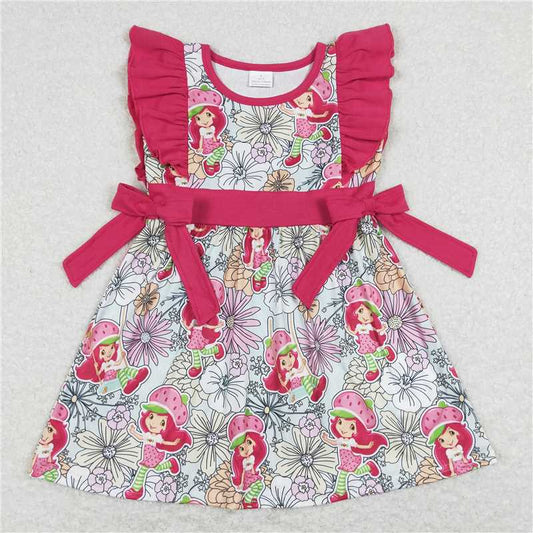 GSD0613  Flutter sleeves strawberry floral baby girls spring summer dress