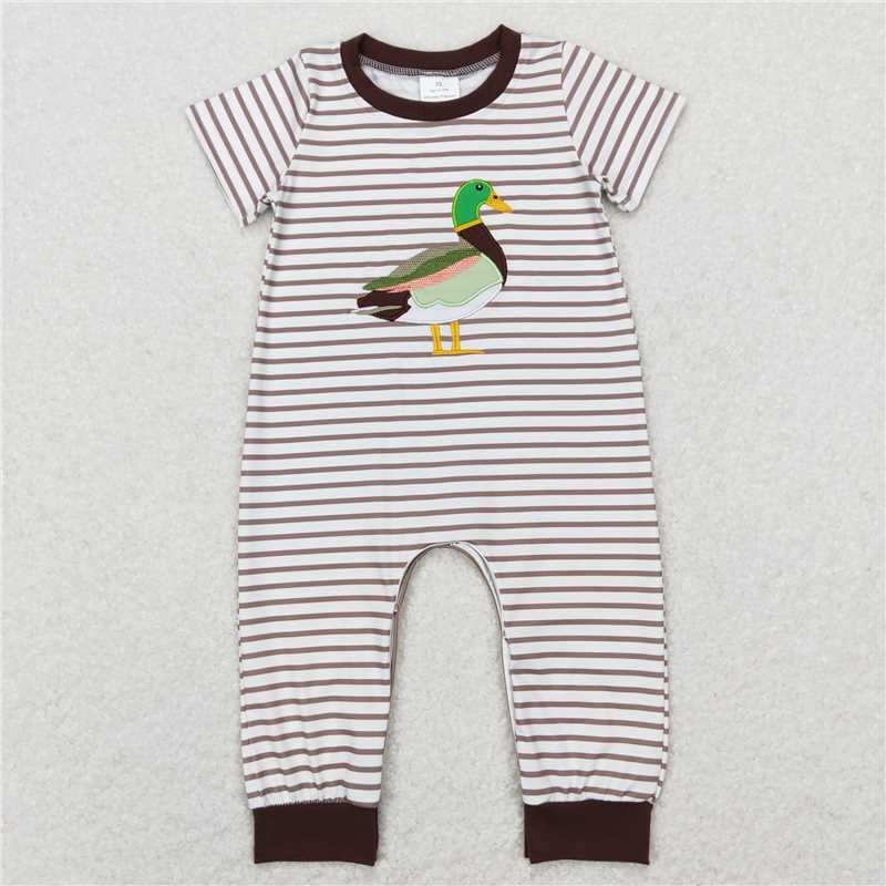 SR0517 RTS NO MOQ Baby Boys Summer Rompers Baby Boys Duck Brown Stripes Short Sleeve Rompers