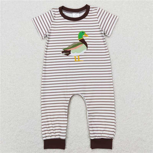 SR0517 RTS NO MOQ Baby Boys Summer Rompers Baby Boys Duck Brown Stripes Short Sleeve Rompers