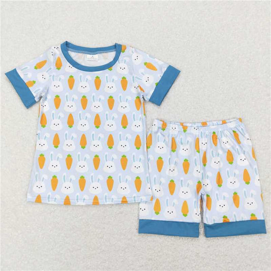 BSSO0357 Baby Girls Boys Easter Carrot Rabbits Shirt Top Shorts Pajamas Sibling Clothing Sets