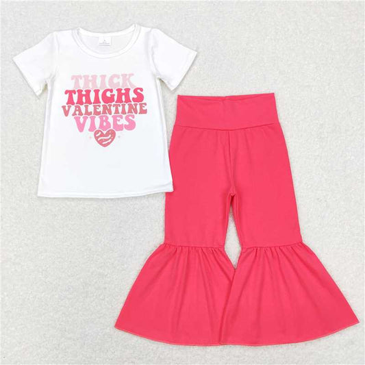 GSPO1128 thick thighs valentine vibes letter love white short sleeve red trousers suit