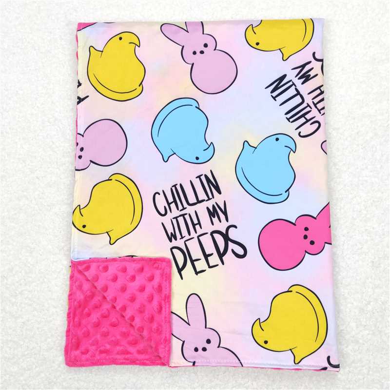 BL0093  Baby Girls Easter Colorful Rabbits Minky Blankets