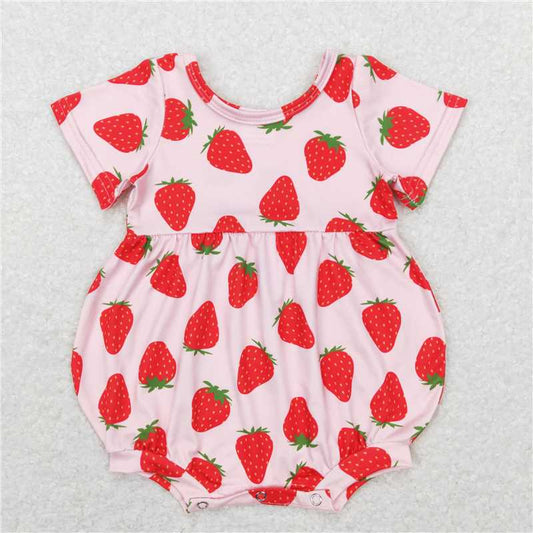 SR0535  RTS NO MOQ Baby Girls Summer Rompers  Baby Girls Strawberry Short Sleeve Rompers