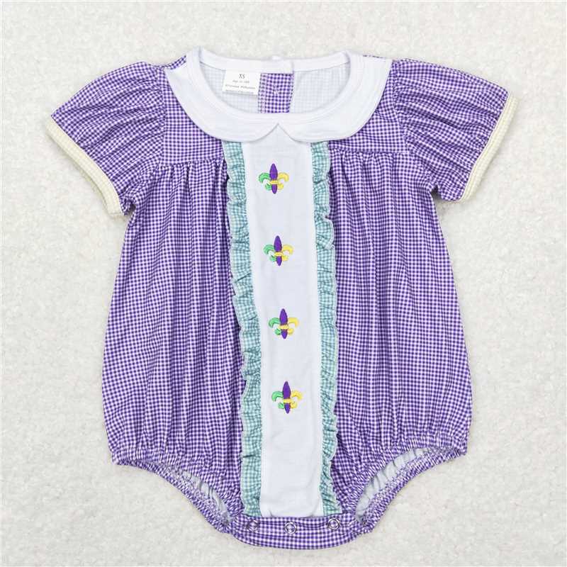 12.18 RTS NO MOQ （In stock）SR0471 Baby Infant Girls Mardi Gras Anchor Purple Rompers