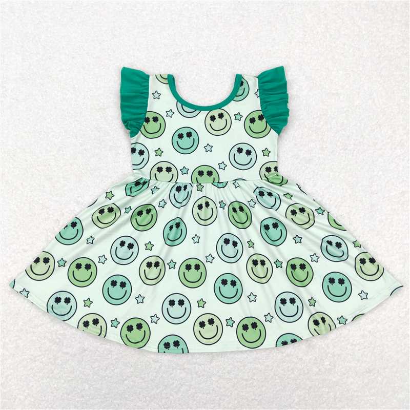 GSD0643  Flutter sleeves clover smile girls st patrick's day dresses