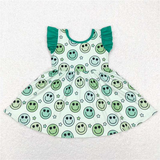 GSD0643  Flutter sleeves clover smile girls st patrick's day dresses