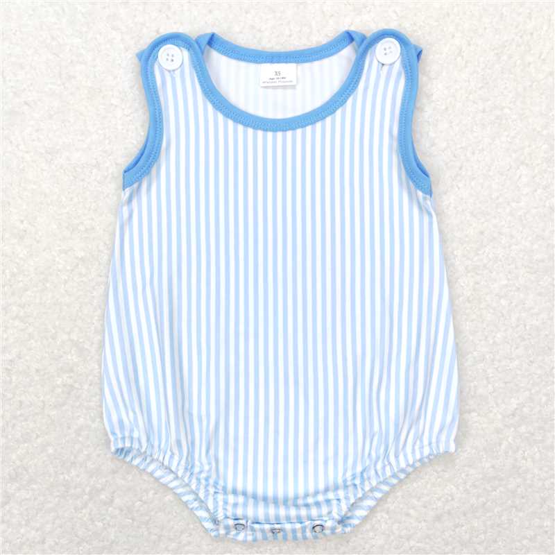SR0711 RTS NO MOQ Baby Boys Summer Rompers Baby Infant Boys Blue Stripes Sleeveless Rompers