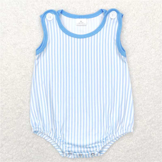 SR0711 RTS NO MOQ Baby Boys Summer Rompers Baby Infant Boys Blue Stripes Sleeveless Rompers