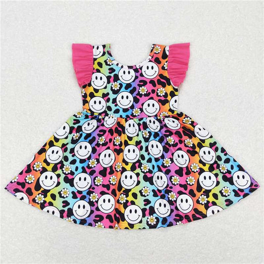 GSD0636  Flutter sleeves leopard smile kids girls dresses