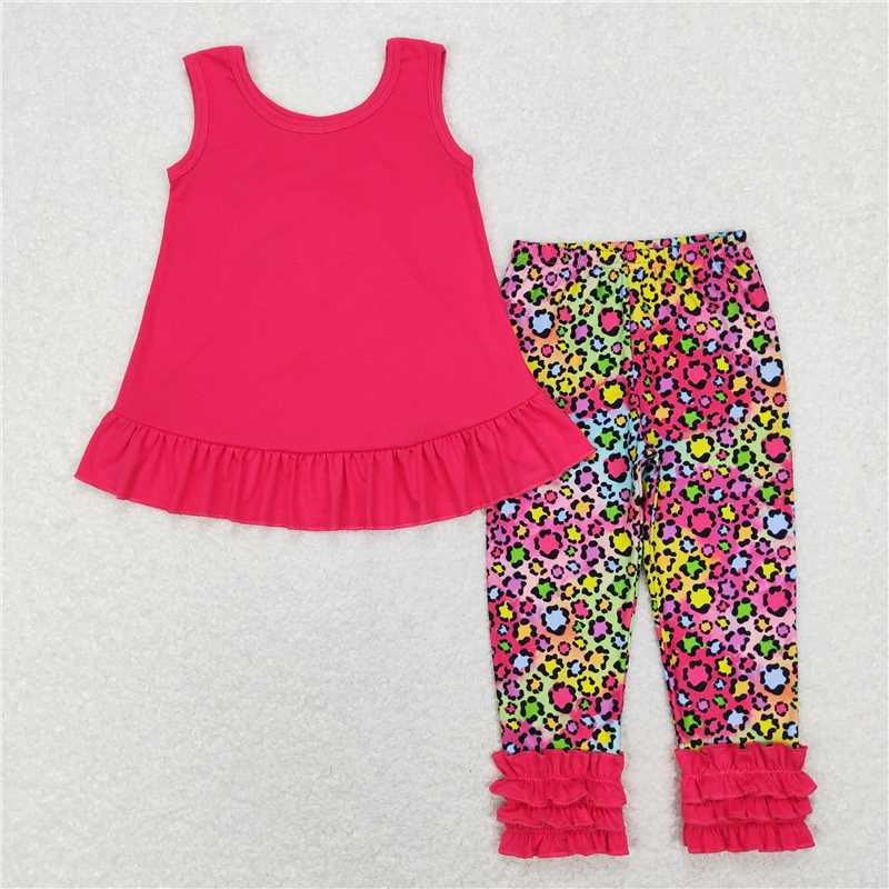 GSPO1097 Bow tie lace rose red sleeveless colorful leopard print trousers suit