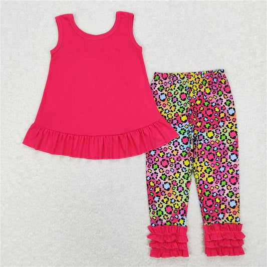 GSPO1097 Bow tie lace rose red sleeveless colorful leopard print trousers suit