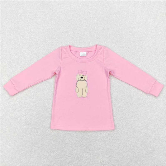 GT0408  Baby Girls Long Sleeve Pink Valentines Dogs Bow Tee Shirt Tops