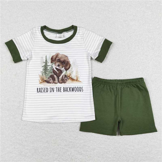 BSSO0376 Baby Boys Toddler Dog Backwoods Stripes Shirts Shorts Clothes Sets