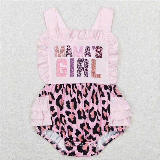 SR0596  Baby Infant Girls Mama's Girl Straps Leopard Bubble Rompers