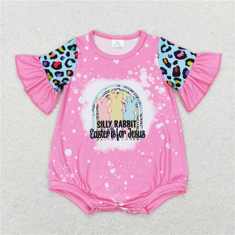 SR0550  Baby Girls Colorful Rabbit Easter Spring Leopard Rompers