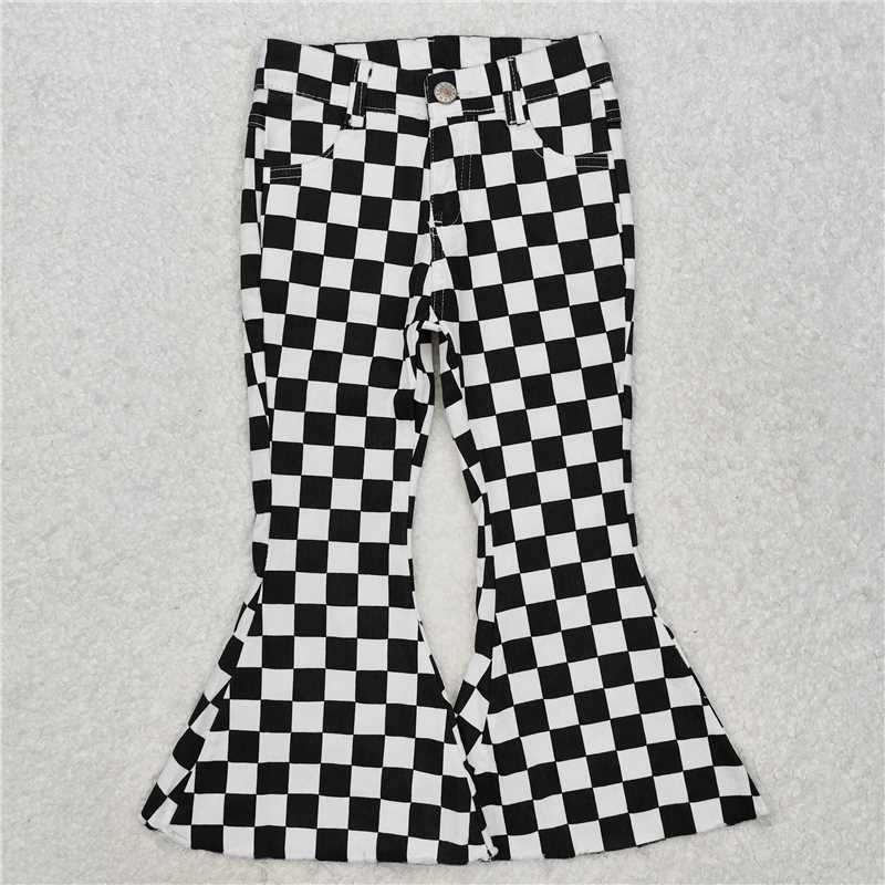 1.8 RTS Sibling Girls Boys Checkered Denim Adjustble Waistband Jeans Pants