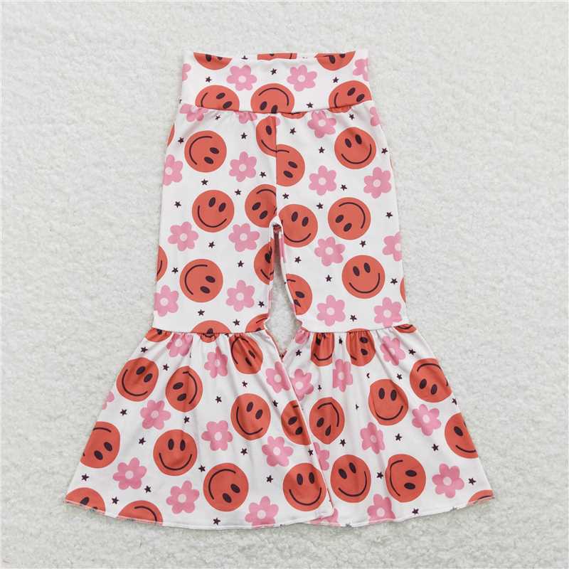 P0363  Baby Girls Smile Flowers Spring Flare Bell Bottom Pants