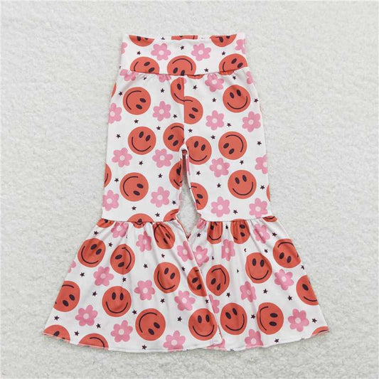 P0363  Baby Girls Smile Flowers Spring Flare Bell Bottom Pants