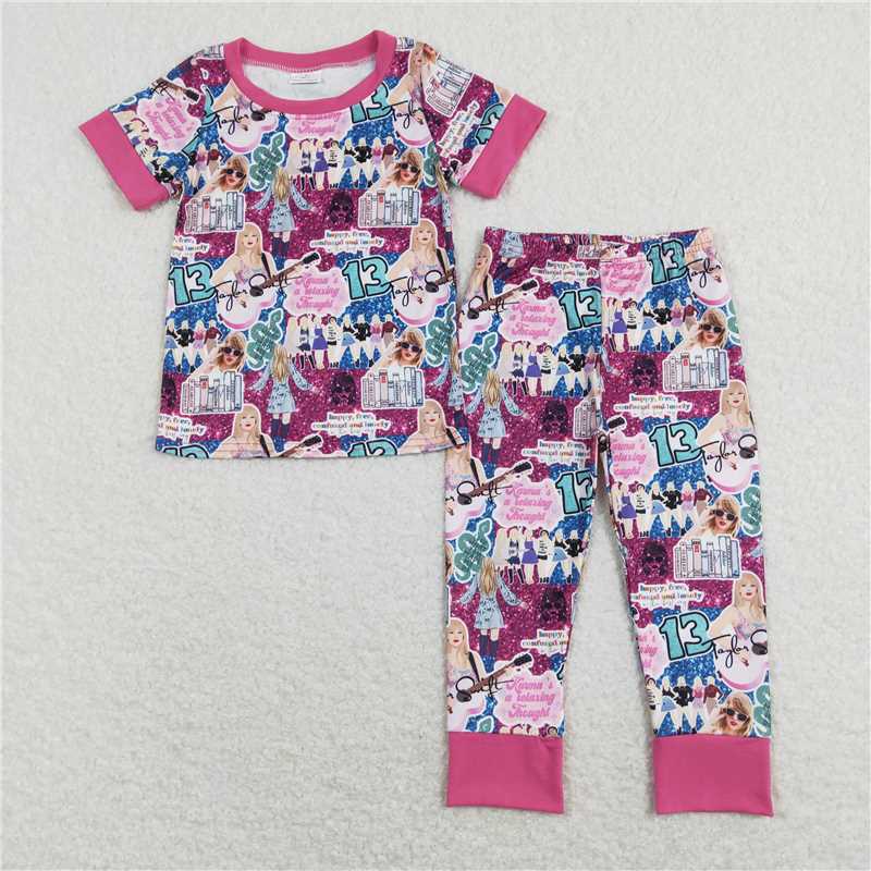 GSPO1332 Taylor Swift 13 letter rose red short-sleeved trousers suit