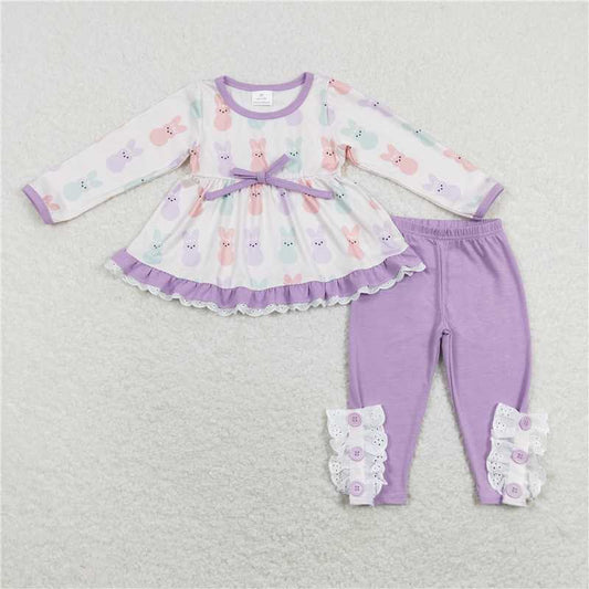 GLP1078 Colorful bunny tunic lace long-sleeved purple pants suit
