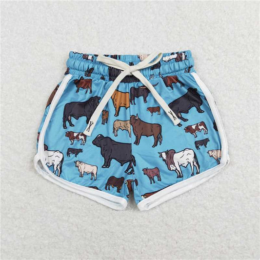 SS0124  Baby Girls Cows Blue Western Shorts