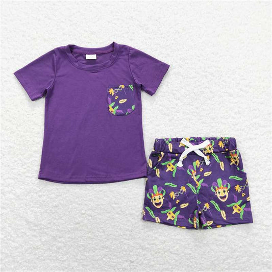 12.19 RTS NO MOQ （In stock）BSSO0467 Baby Boys Mardi Gras Shirts Shorts Clothes Sets