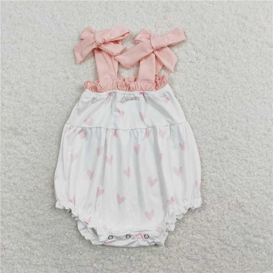 SR0731 Suspender pink heart baby girls valentine's romper