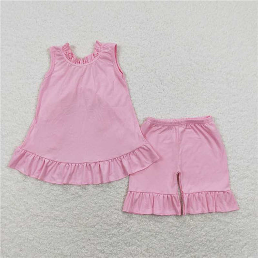 GSSO0518Pink cotton sleeveless bow backless girls summer outfits