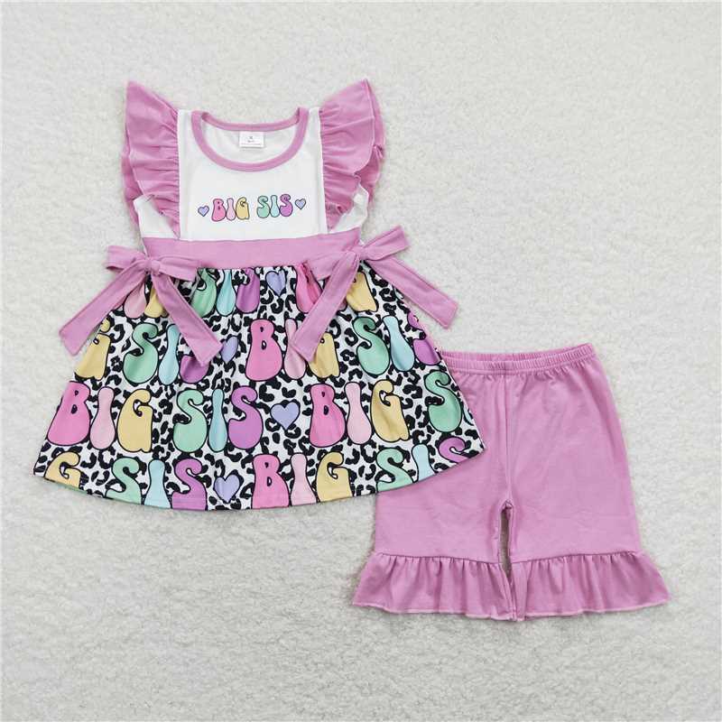 GSSO0540Big sister leopard tunic ruffle shorts girls outfits