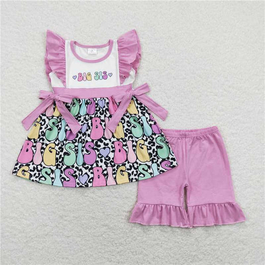 GSSO0540Big sister leopard tunic ruffle shorts girls outfits
